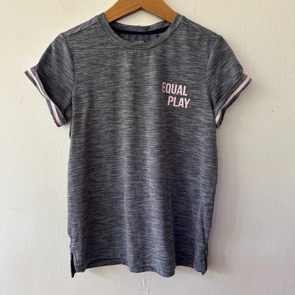Athleta Girl T-shirt Girls Large 12 Blue Gray Rolled Sleeves Athletic Active